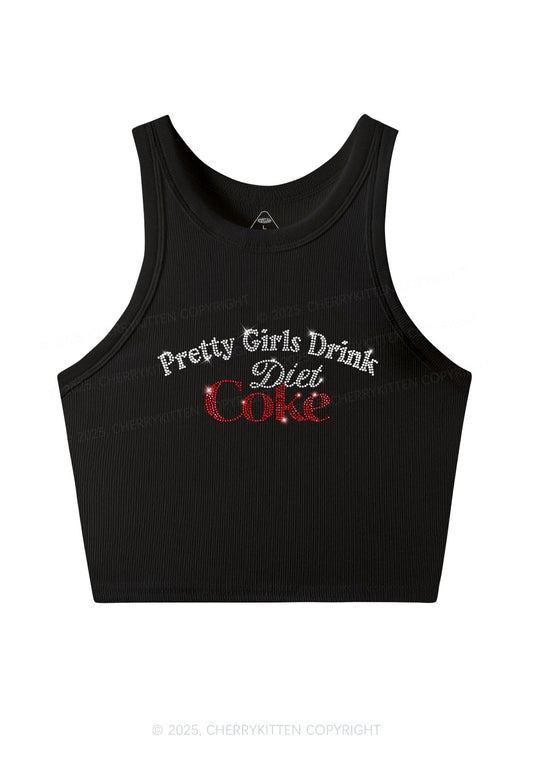 Rhinestone Pretty Girls Drink Diet Coke Y2K Crop Tank Top Cherrykitten