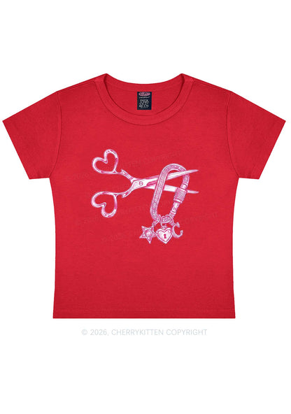 Pink Scissors Lock Charm Pride Y2K Baby Tee Cherrykitten