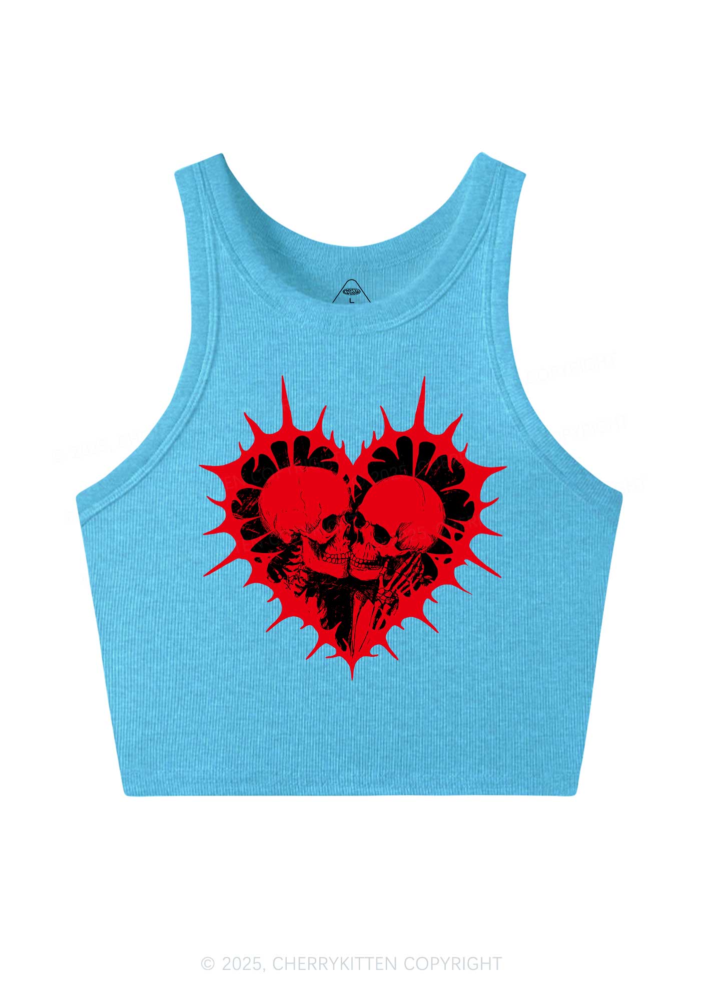 Spiked Heart Skulls Valentine's Day Y2K Crop Tank Top Cherrykitten