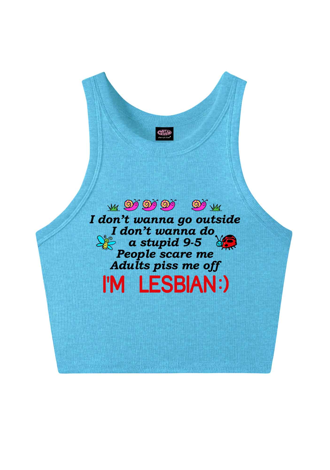 People Scare Me Im Lesbian Pride Y2K Crop Tank Top Cherrykitten