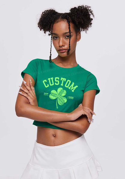 Custom Text Shamrock St Patricks Y2K Baby Tee Cherrykitten