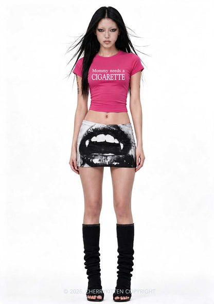 Mommy Needs A Cigarette Y2K Goth Angel Wings Baby Tee Cherrykitten