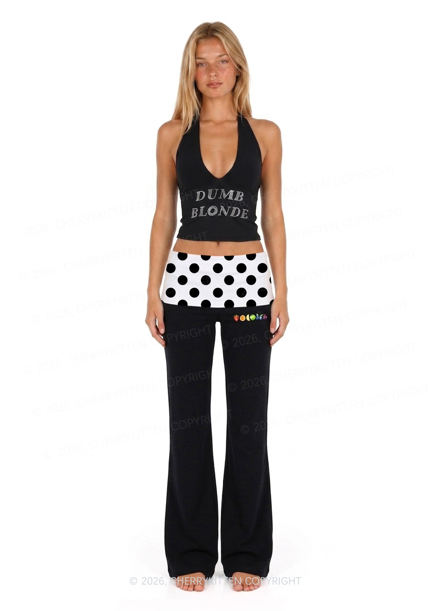 Black Dots On White Y2K Print Foldover Waistband Cherrykitten