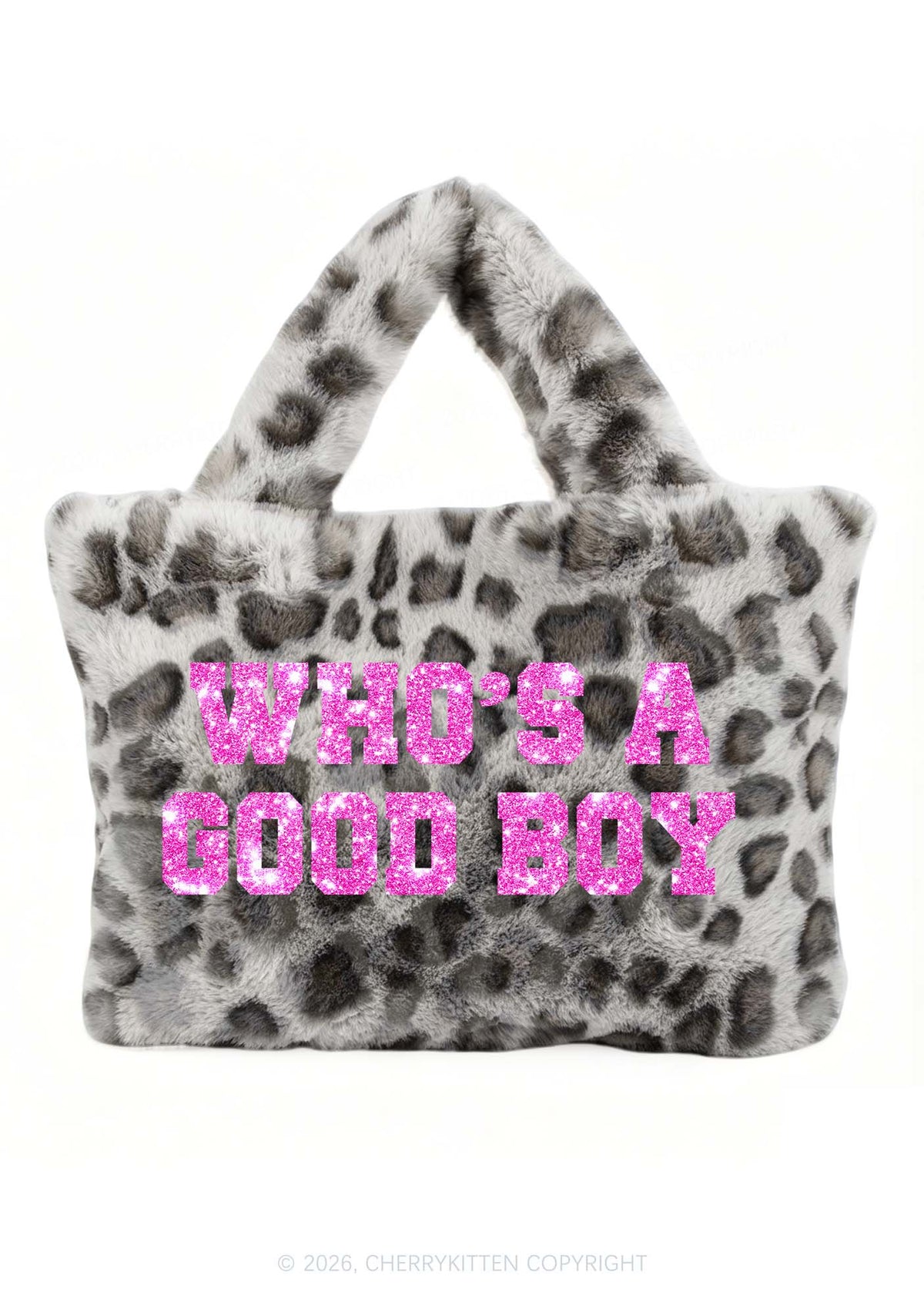 Glitter Whos A Good Boy Y2K Plush Leopard Handbag Cherrykitten