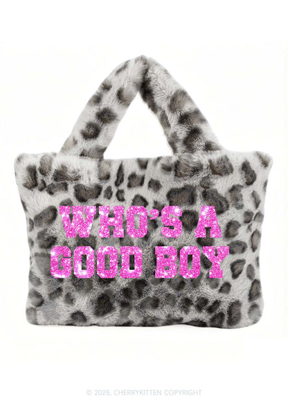 Glitter Whos A Good Boy Y2K Plush Leopard Handbag Cherrykitten