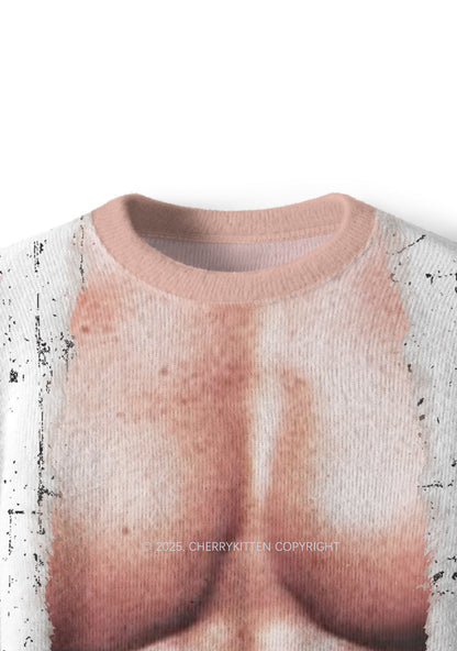 Muscle Santa Y2K Christmas Knit Sweatshirt Cherrykitten