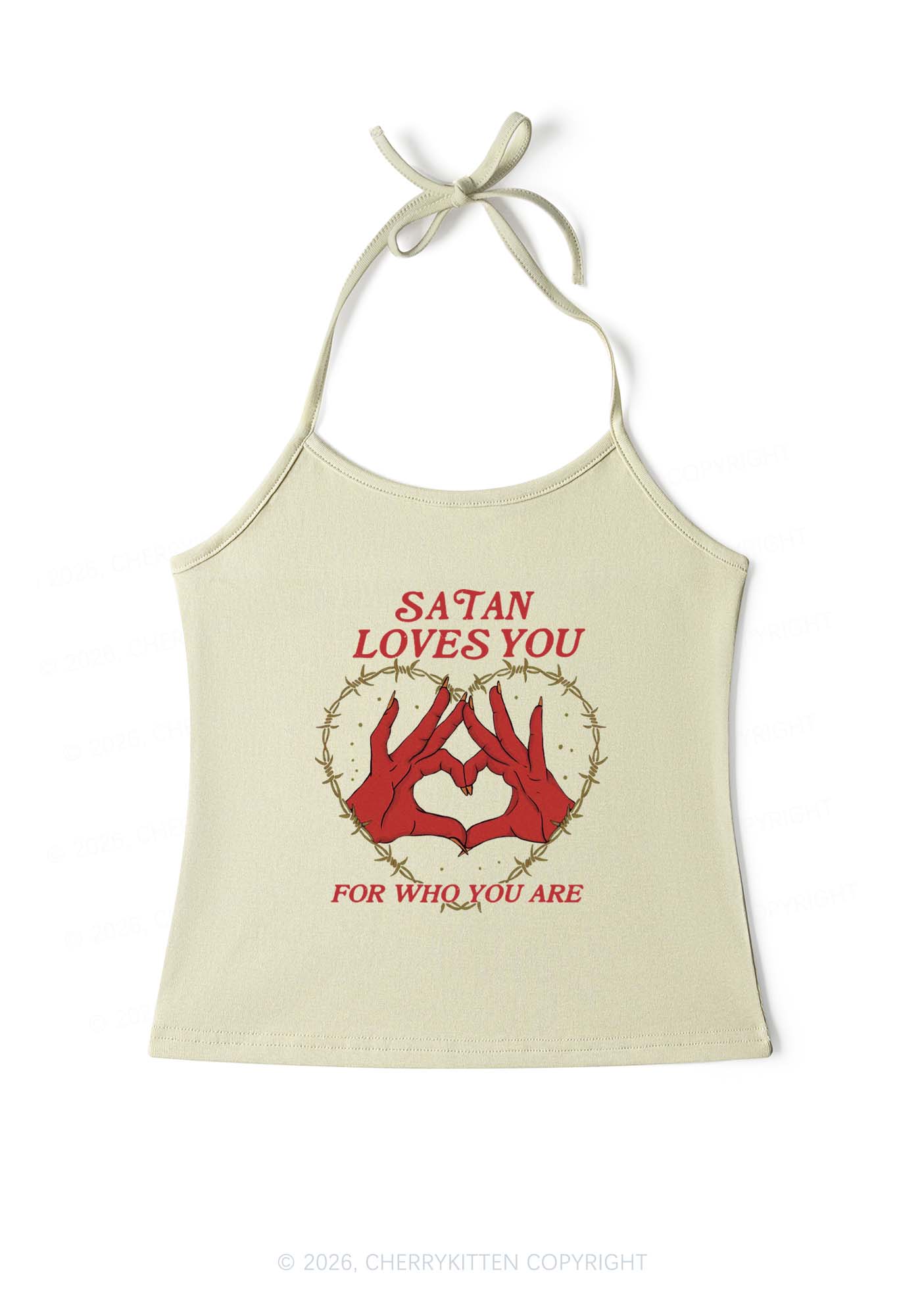 Satan Loves You Heart Halloween Y2K Halter Neck Cami Cherrykitten