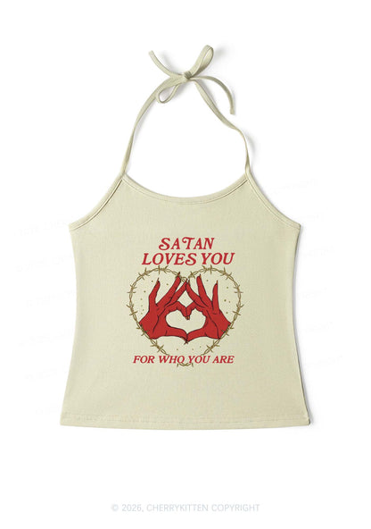 Satan Loves You Heart Halloween Y2K Halter Neck Cami Cherrykitten