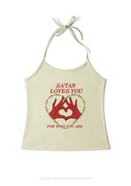 Satan Loves You Heart Halloween Y2K Halter Neck Cami Cherrykitten