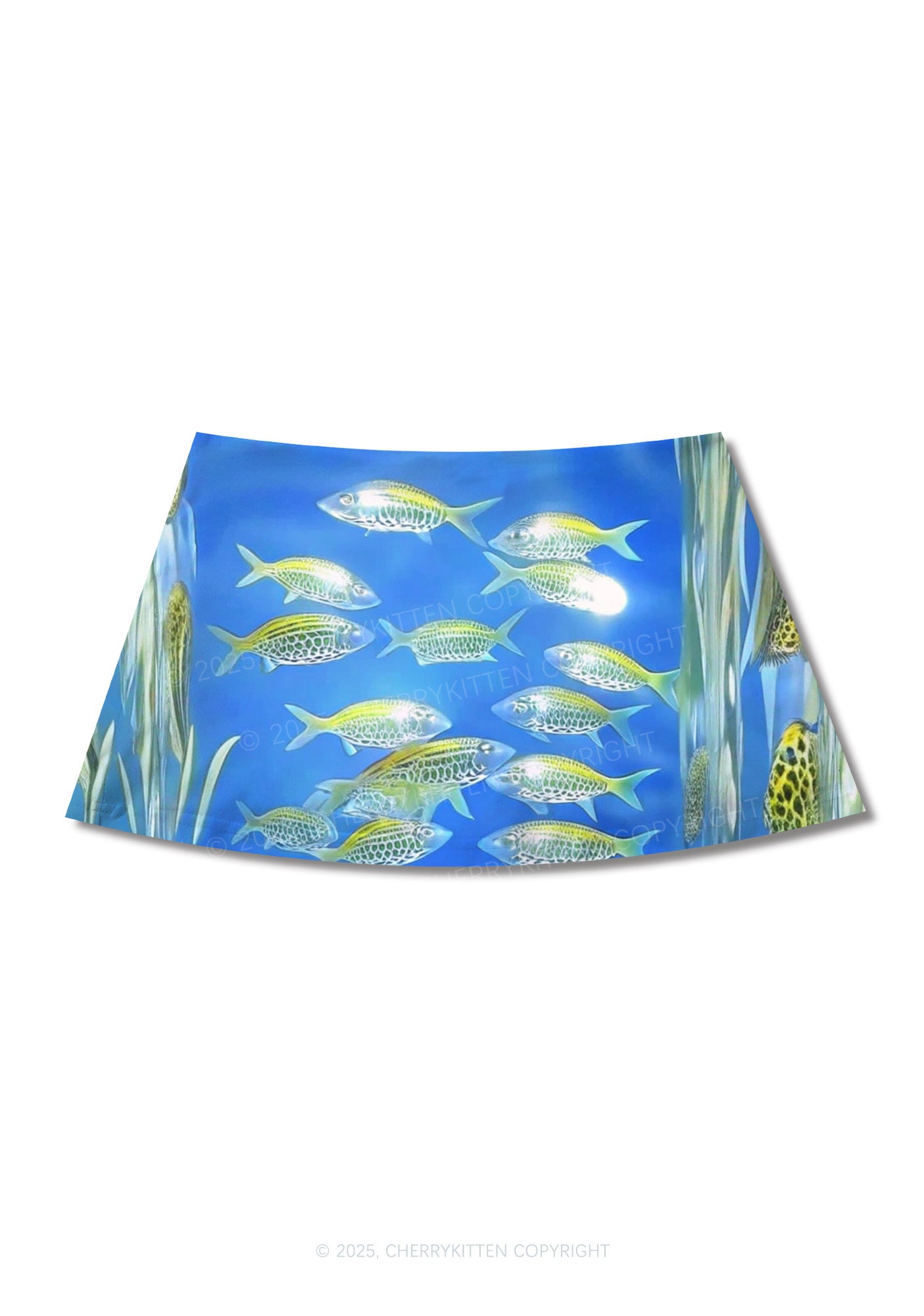 Undersea Fish Y2K Print Mini Skirt Cherrykitten