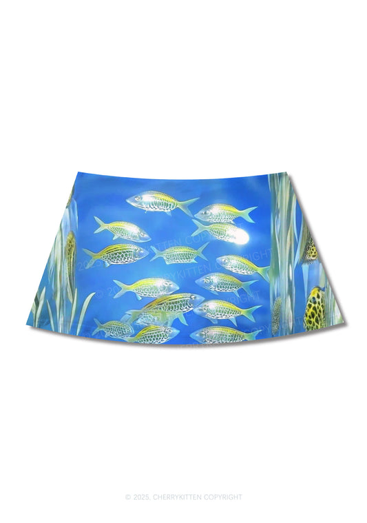 Undersea Fish Y2K Print Mini Skirt Cherrykitten