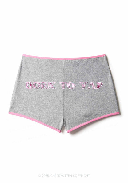 Rhinestone Born To Yap Y2K Booty Shorts Cherrykitten