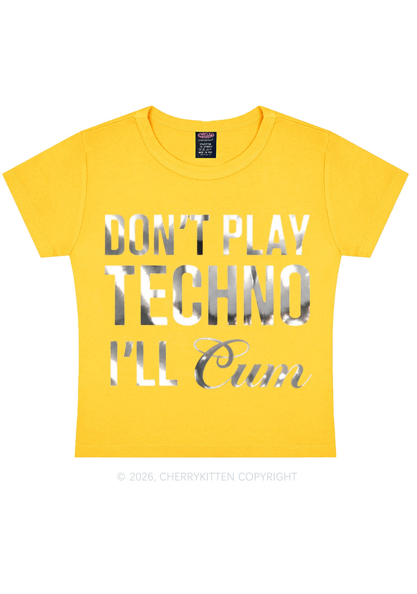 Dont Play Techno Silver Foil Printed Y2K Baby Tee Cherrykitten