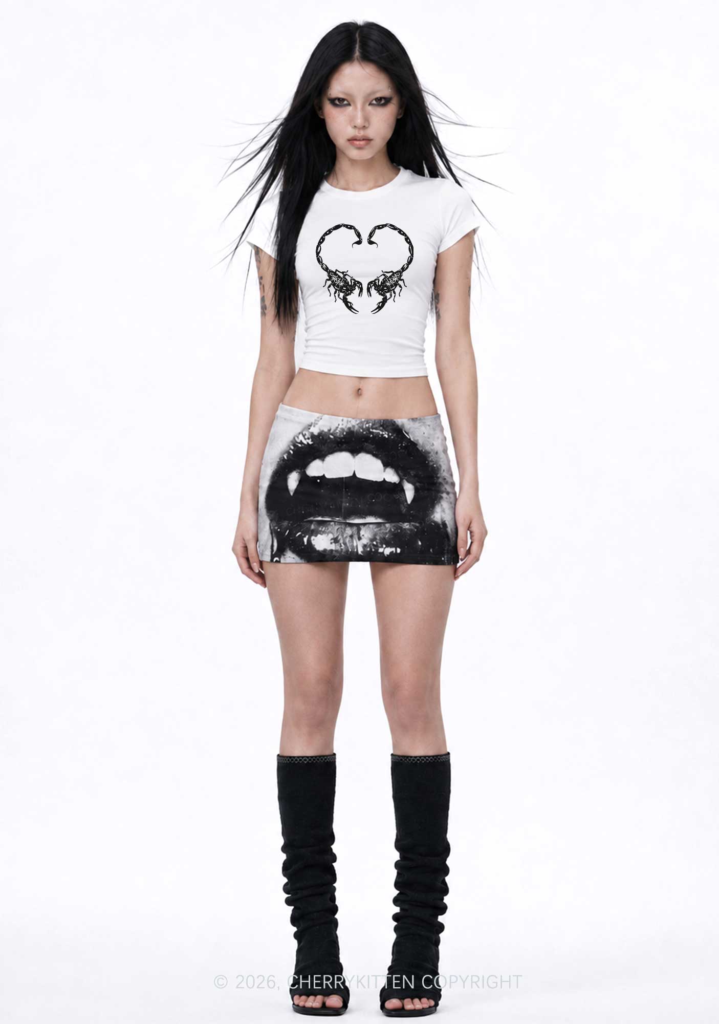 Skull Scorpion Heart Y2K Goth Angel Wings Baby Tee Cherrykitten