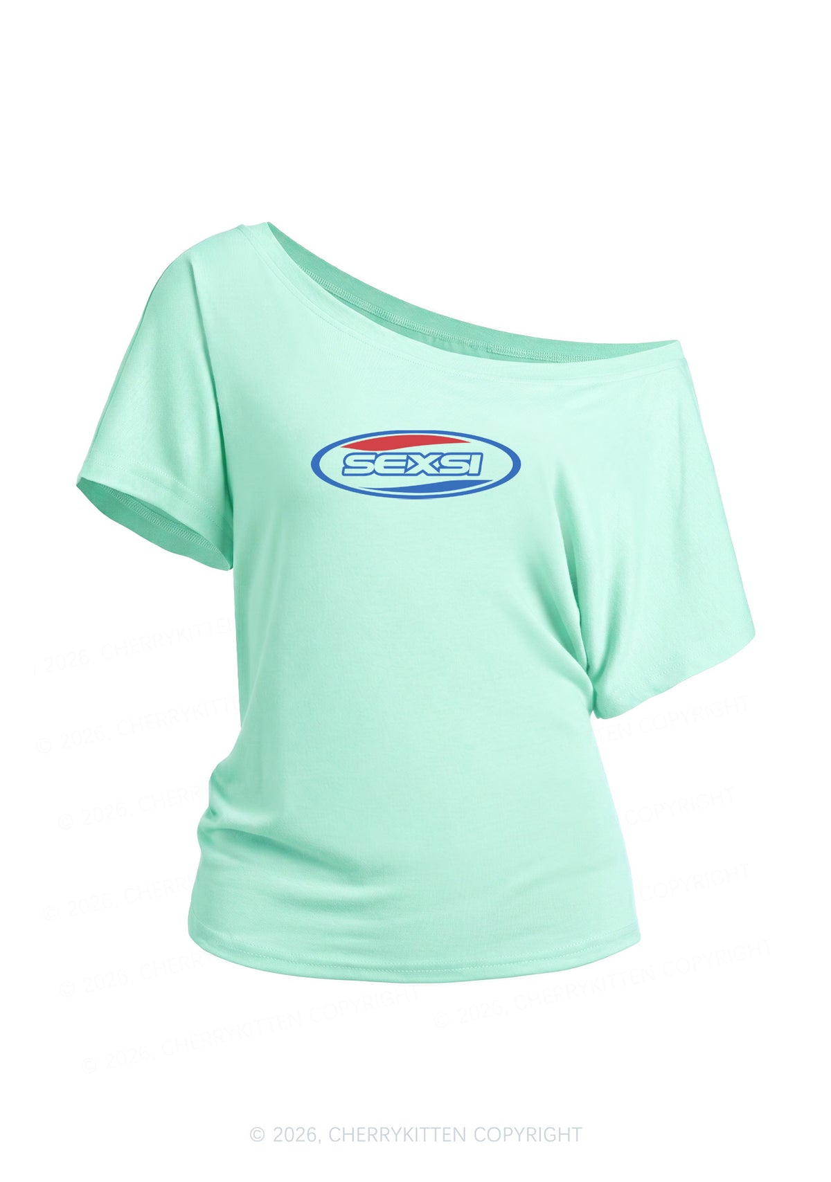 Sexsi Slogan Y2K Off Shoulder Tee Cherrykitten