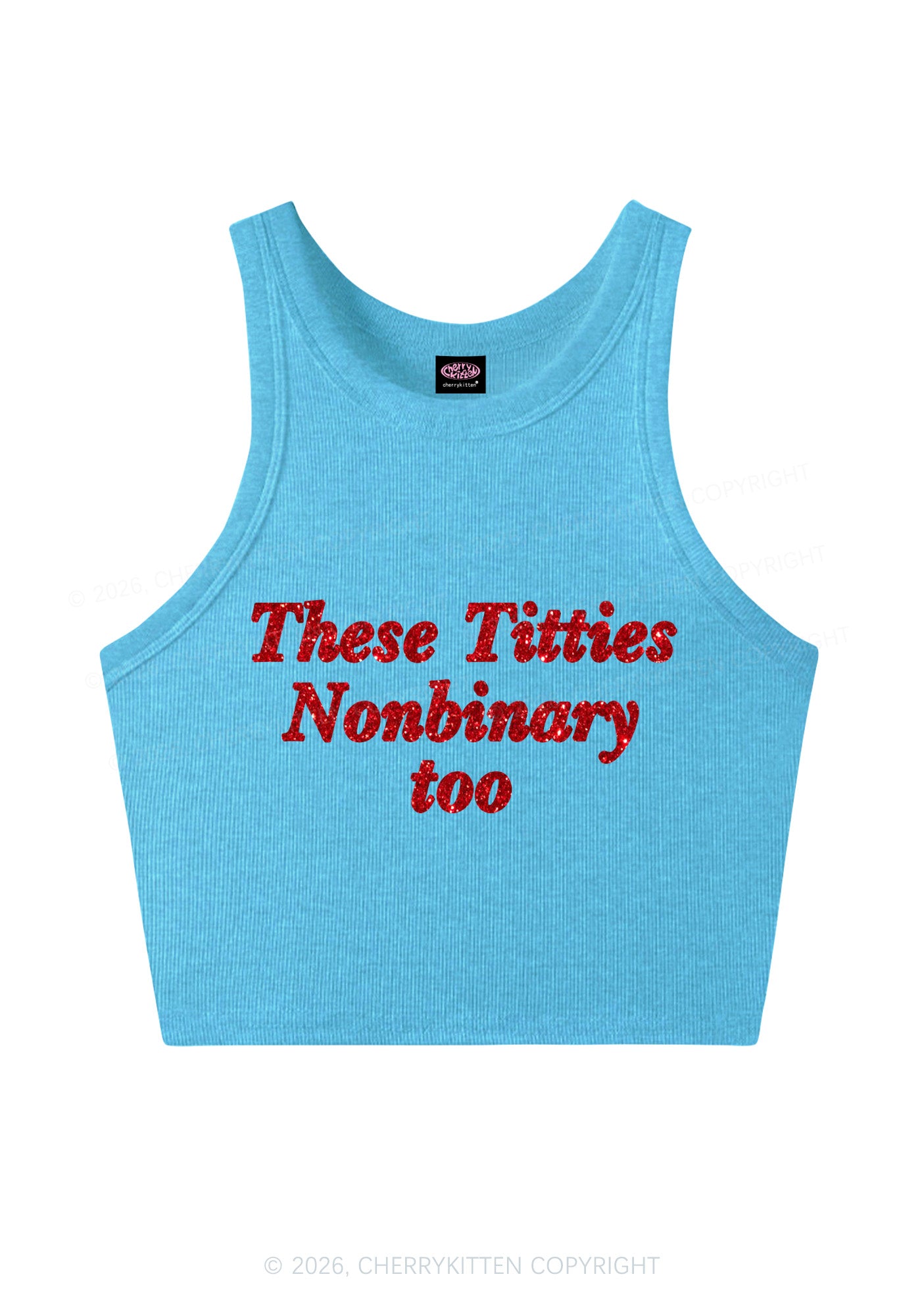 Glitter Txtties Nonbinary Too Pride Y2K Crop Tank Top Cherrykitten