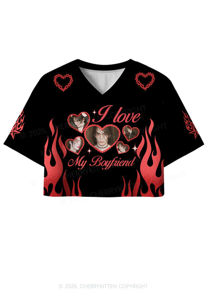 Custom Photos Red Flame I Love My GF BF Y2K Crop Sport Jersey Shirts Cherrykitten