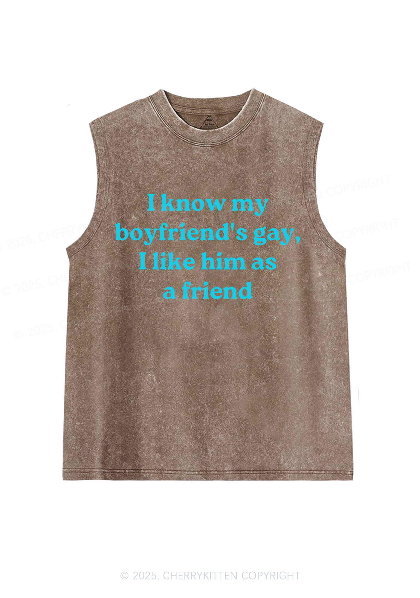 I Know My BF Is Gay Pride Y2K Washed Muscle Tank Cherrykitten