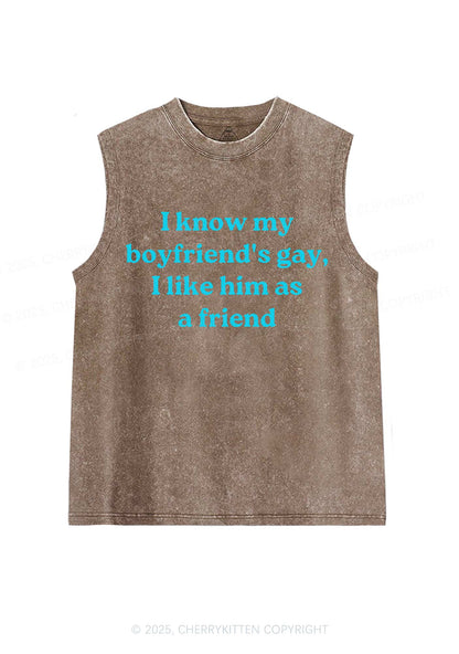I Know My BF Is Gay Pride Y2K Washed Muscle Tank Cherrykitten