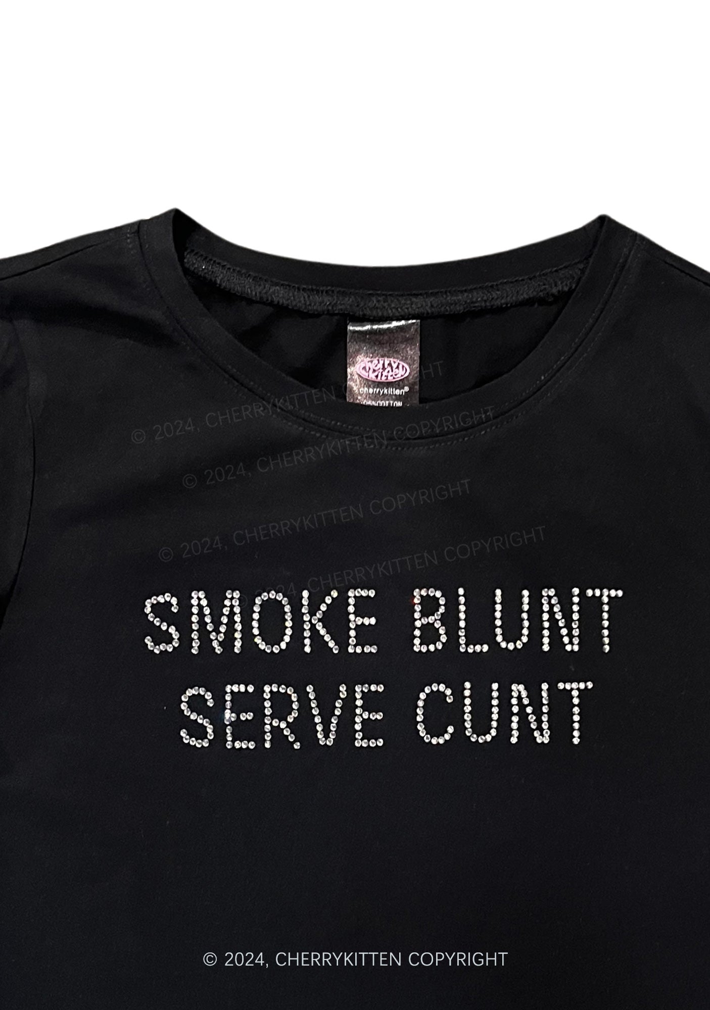 Rhinestone Smoke Blunt Y2K Baby Tee Cherrykitten