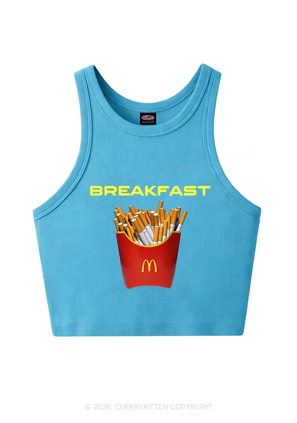 Breakfast Cigarette Y2K Crop Tank Top Cherrykitten