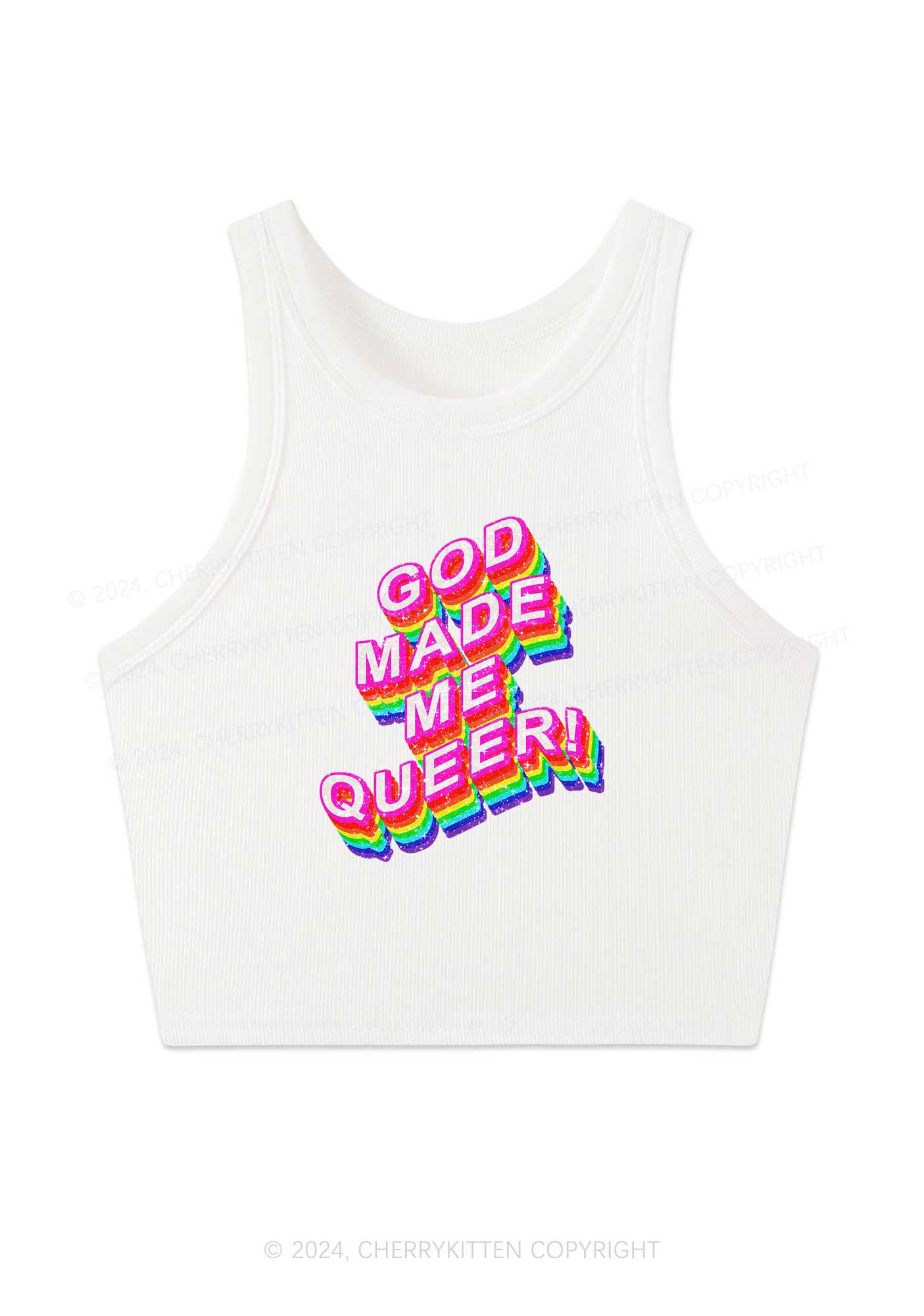 God Made Me Queer Y2K Crop Tank Top Cherrykitten