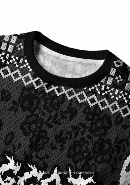 Punk Faggot Pride Y2K Christmas Knit Sweatshirt Cherrykitten