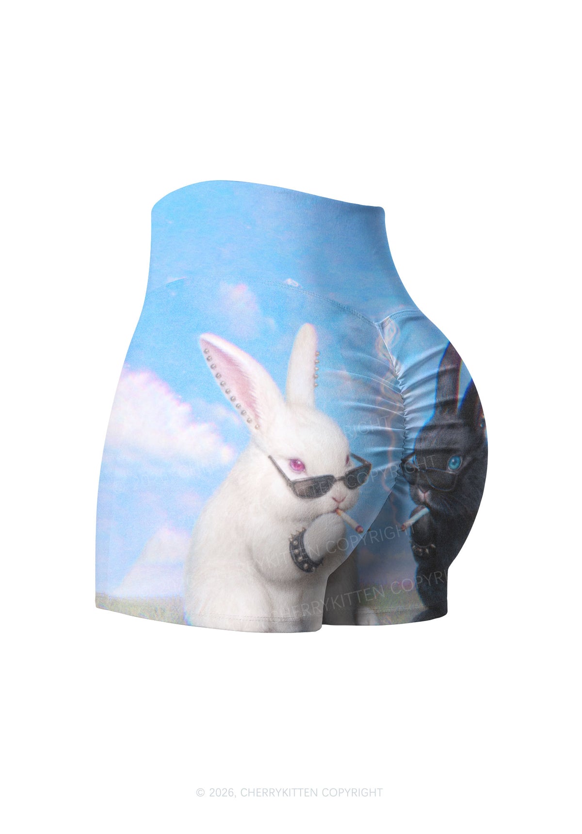 Smoking Punk Bunny Y2K Print Gym Shorts Cherrykitten