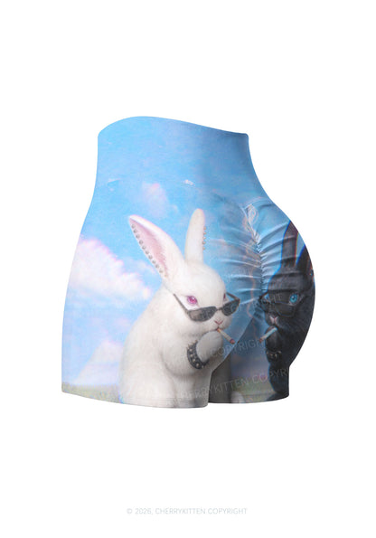Smoking Punk Bunny Y2K Print Gym Shorts Cherrykitten
