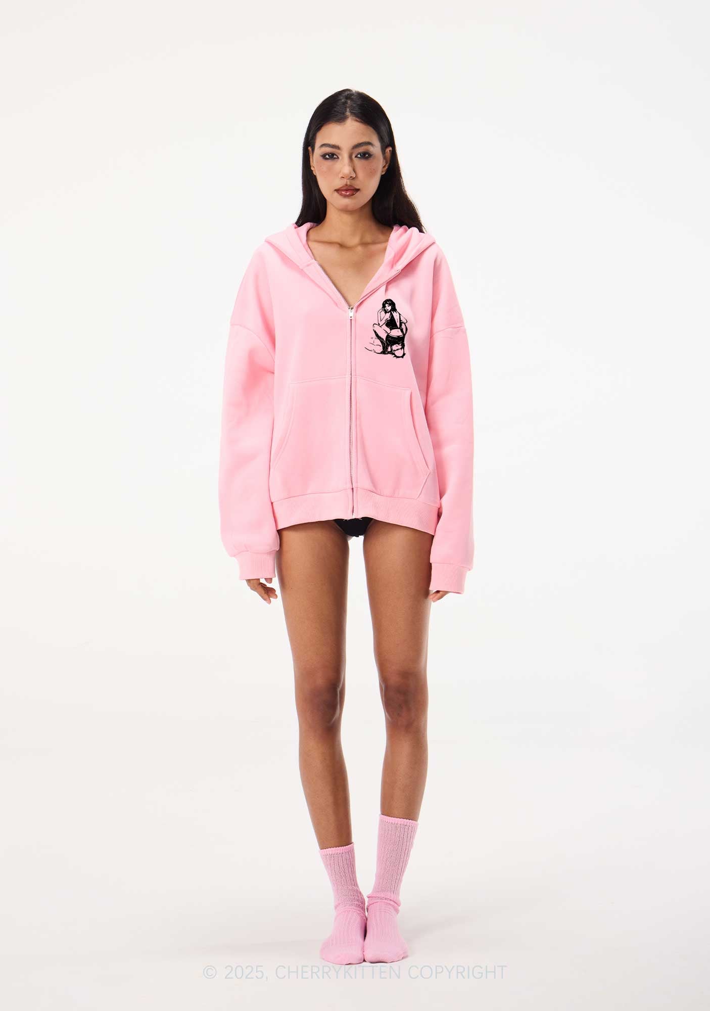 I Rode Faces Y2K Bunny Ear Zip Hoodie Cherrykitten