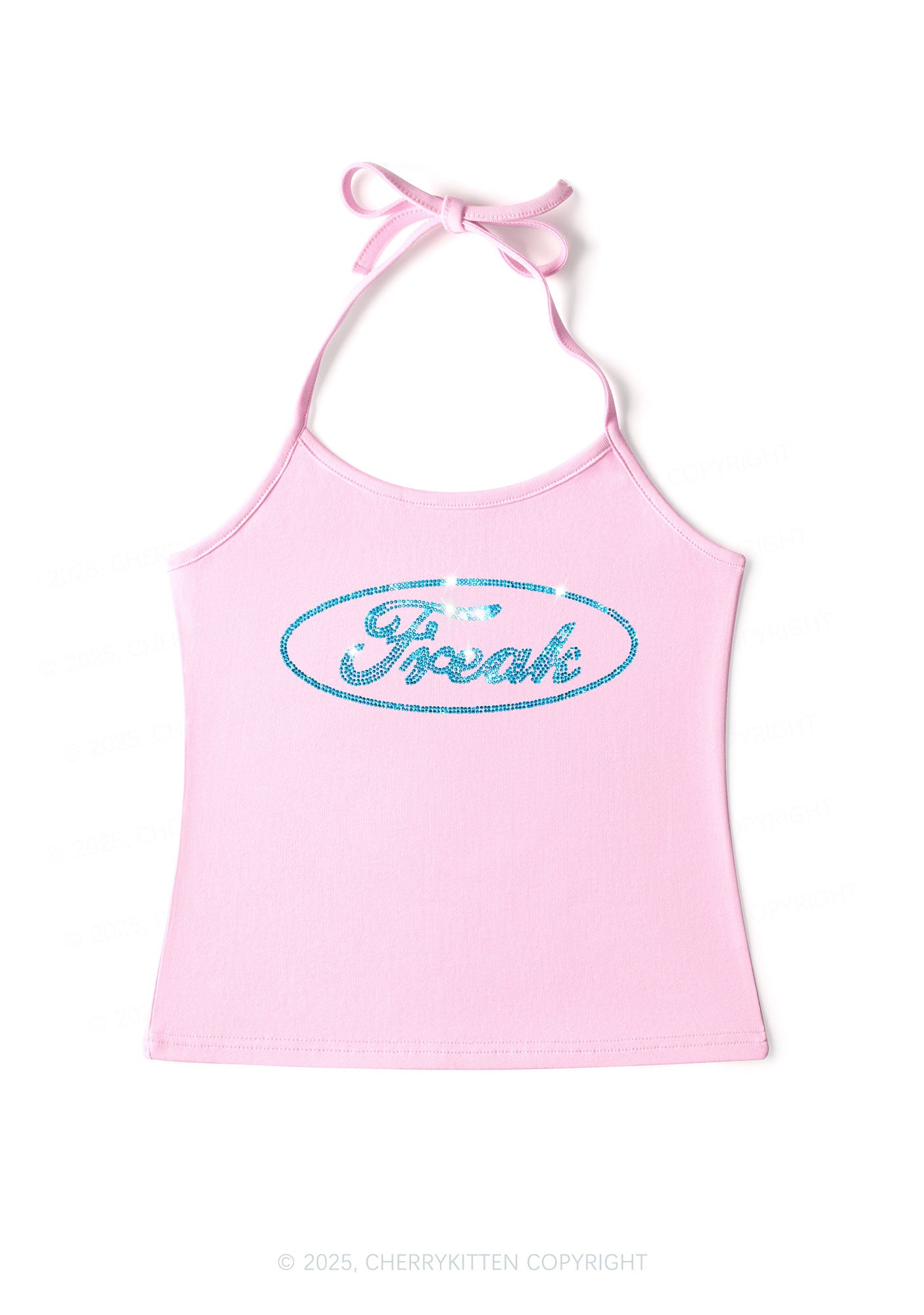 Rhinestone Oval Freak Y2K Halter Neck Cami Cherrykitten