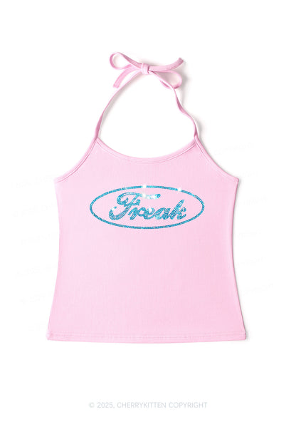 Rhinestone Oval Freak Y2K Halter Neck Cami Cherrykitten