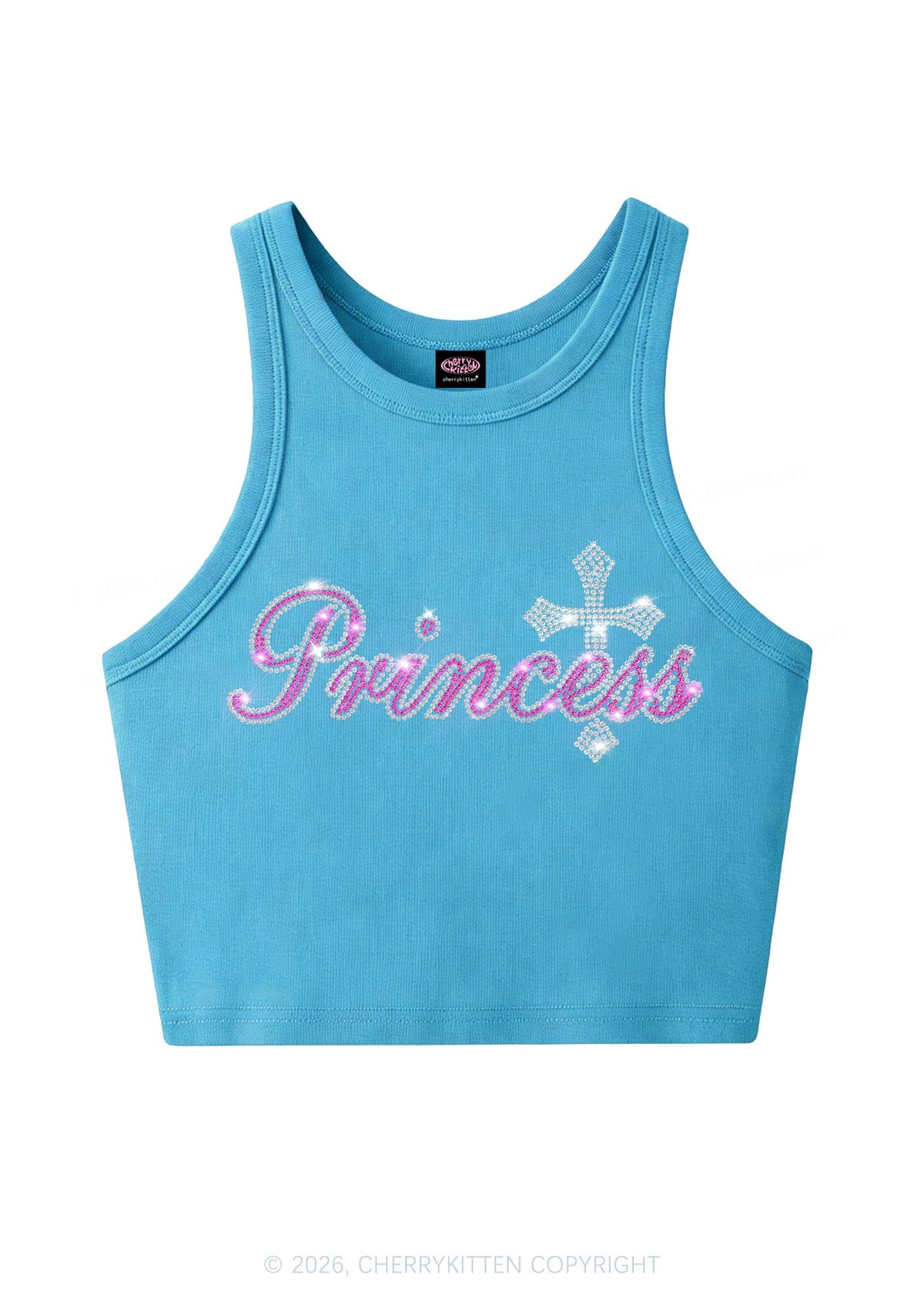 Rhinestone Princess Cross Y2K Crop Tank Top Cherrykitten
