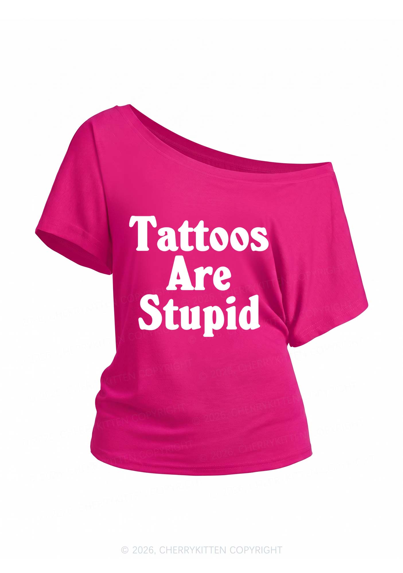 Tattoos Are Stupid Y2K Off Shoulder Tee Cherrykitten