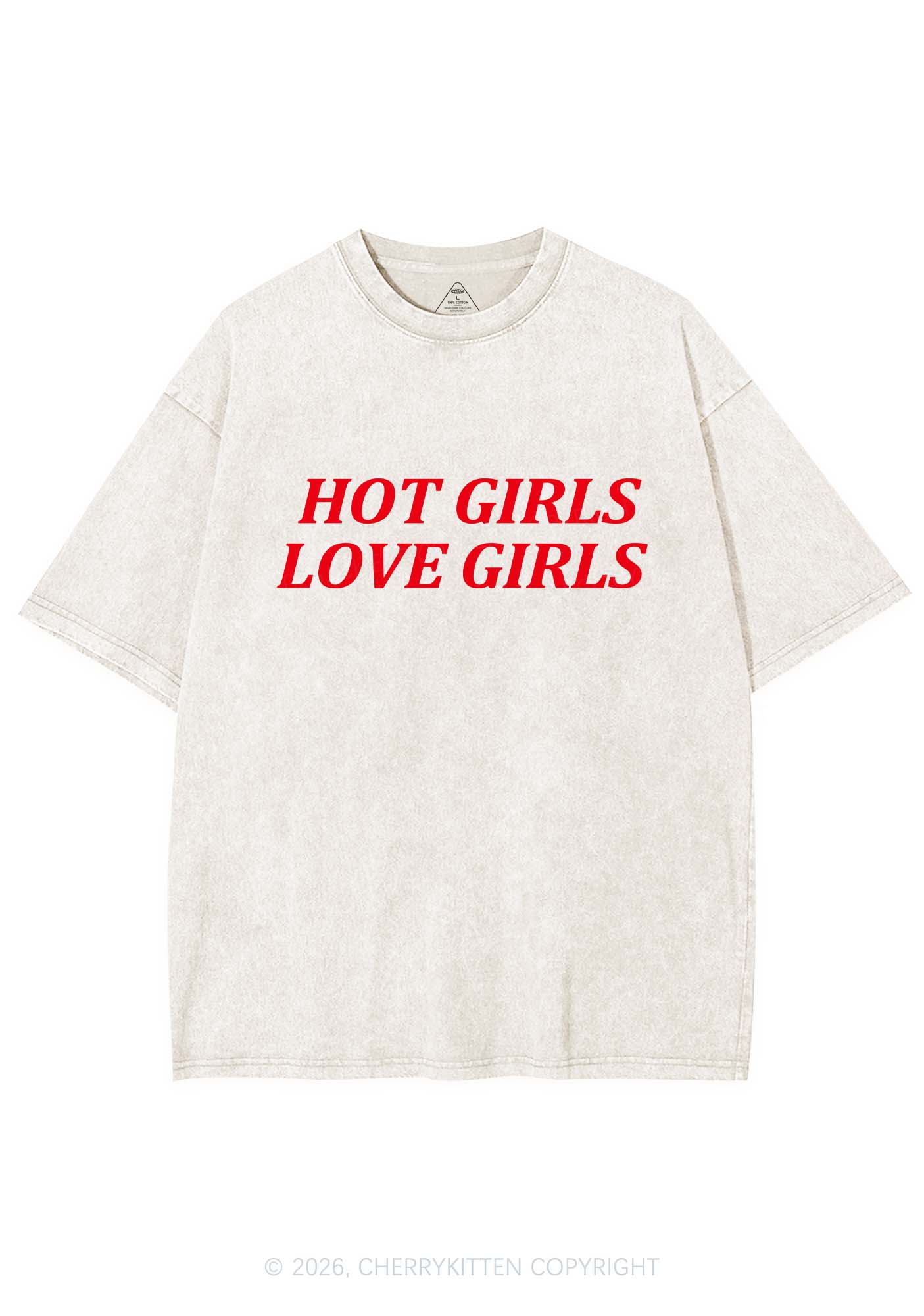 Hot Girls Love Girls Pride Y2K Shirts Washed Tee Cherrykitten