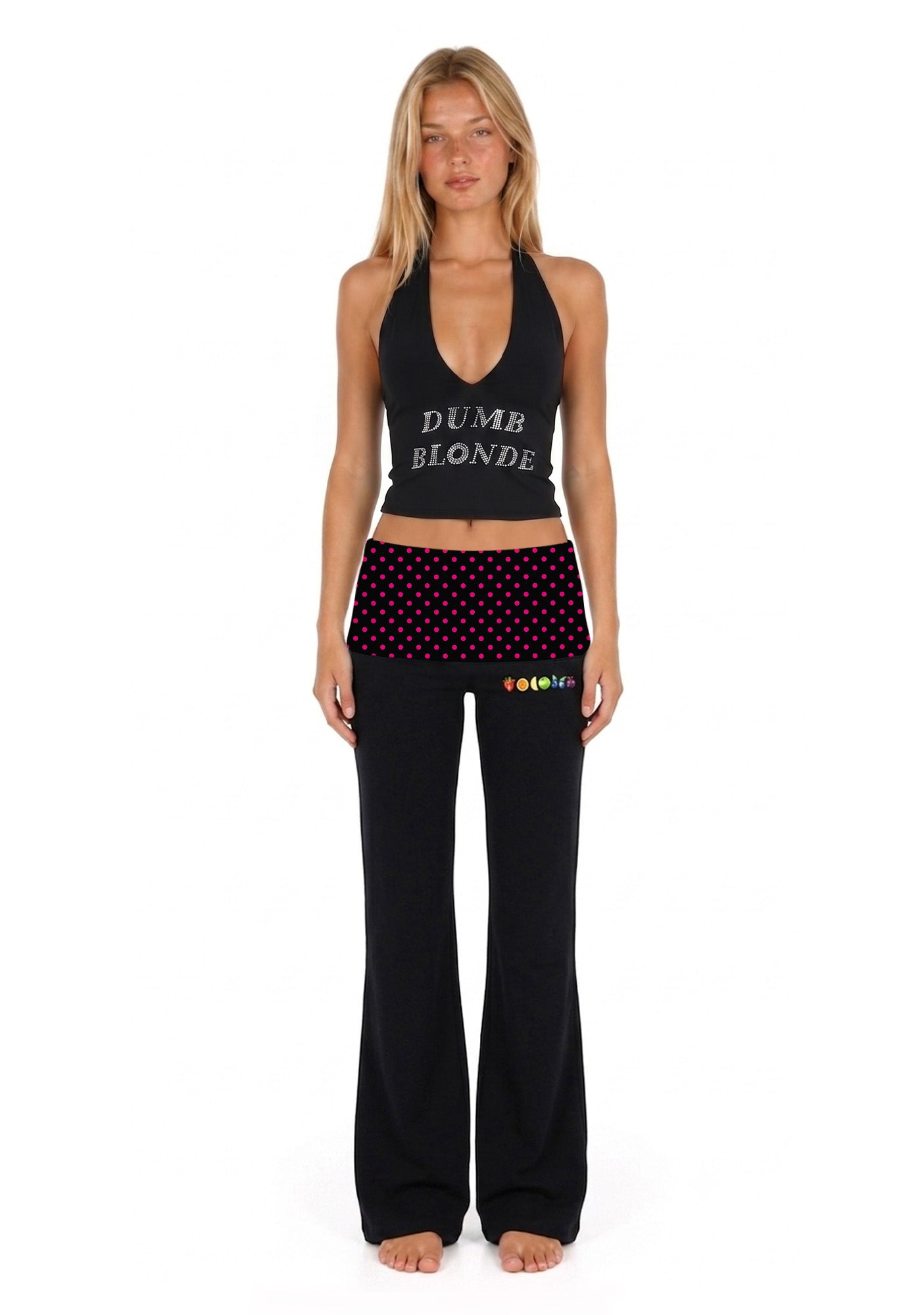 Pink Dots On Black Y2K Print Foldover Waistband Cherrykitten