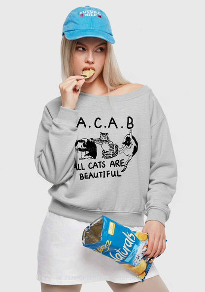 ACAB Cats Y2K Off Shoulder Sweatshirts Cherrykitten