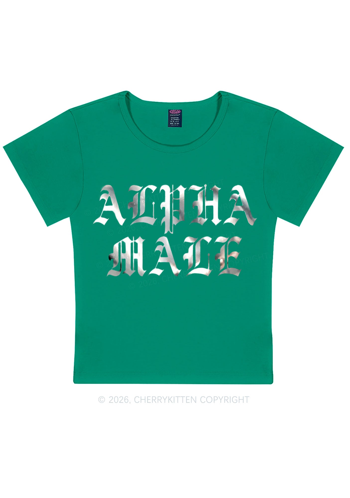 Alpha Male Silver Foil Printed Y2K Baby Tee Cherrykitten