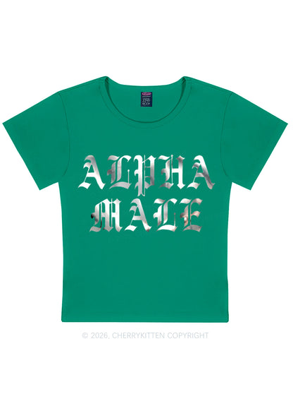 Alpha Male Silver Foil Printed Y2K Baby Tee Cherrykitten