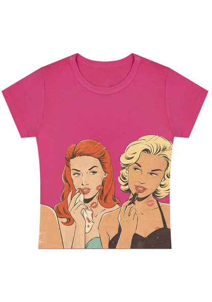 Curvy Lip Print Women Baby Tee
