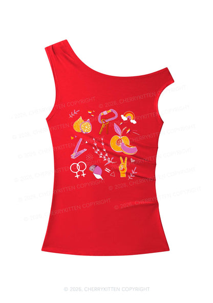 Lesbian Symbols Pride Y2K Off Shoulder Tank Top Cherrykitten