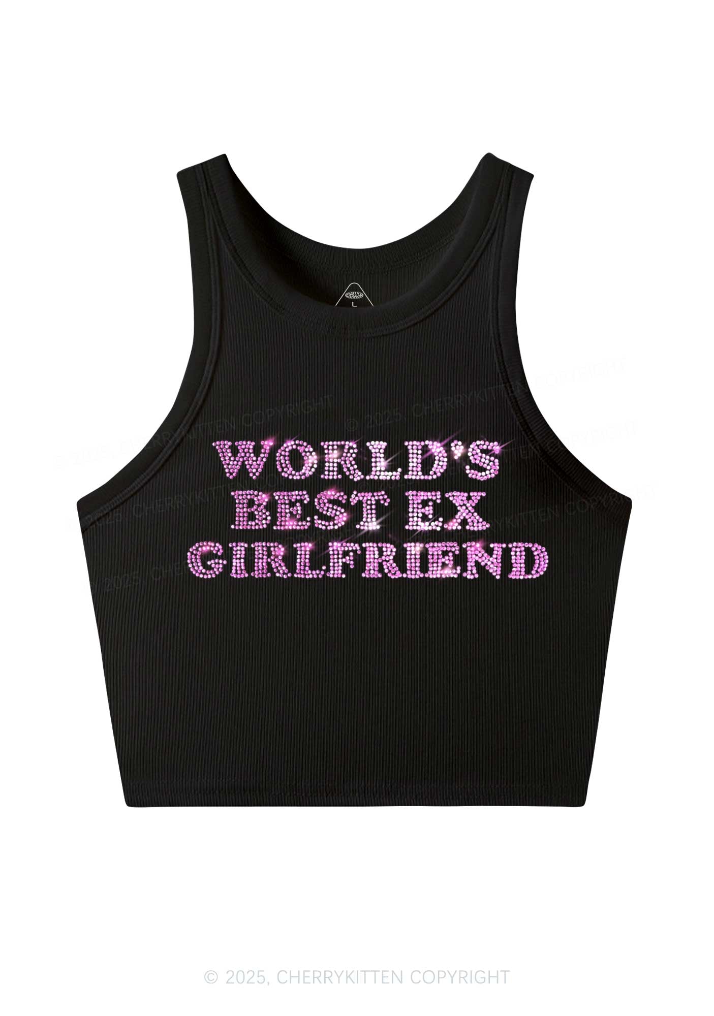 Rhinestone Best Ex Girlfriend Y2K Crop Tank Top Cherrykitten