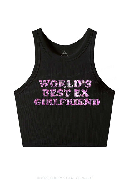 Rhinestone Best Ex Girlfriend Y2K Crop Tank Top Cherrykitten