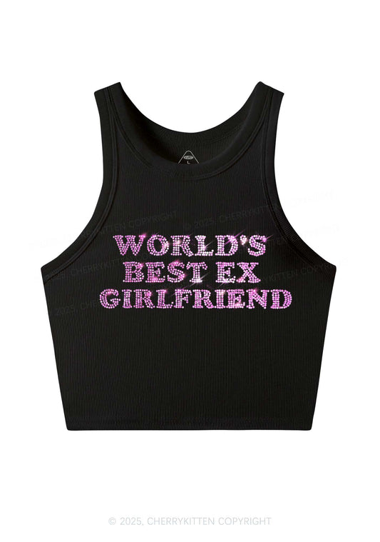 Rhinestone Best Ex Girlfriend Y2K Crop Tank Top Cherrykitten