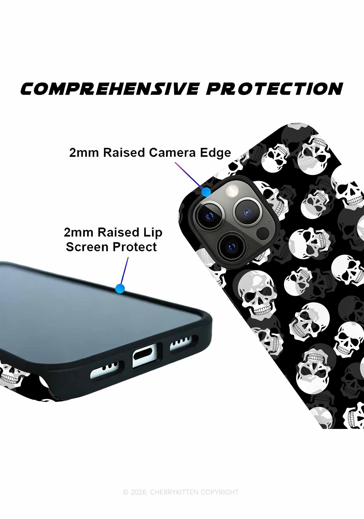 Halloween White Skull On Black Y2K Phone Case Cherrykitten