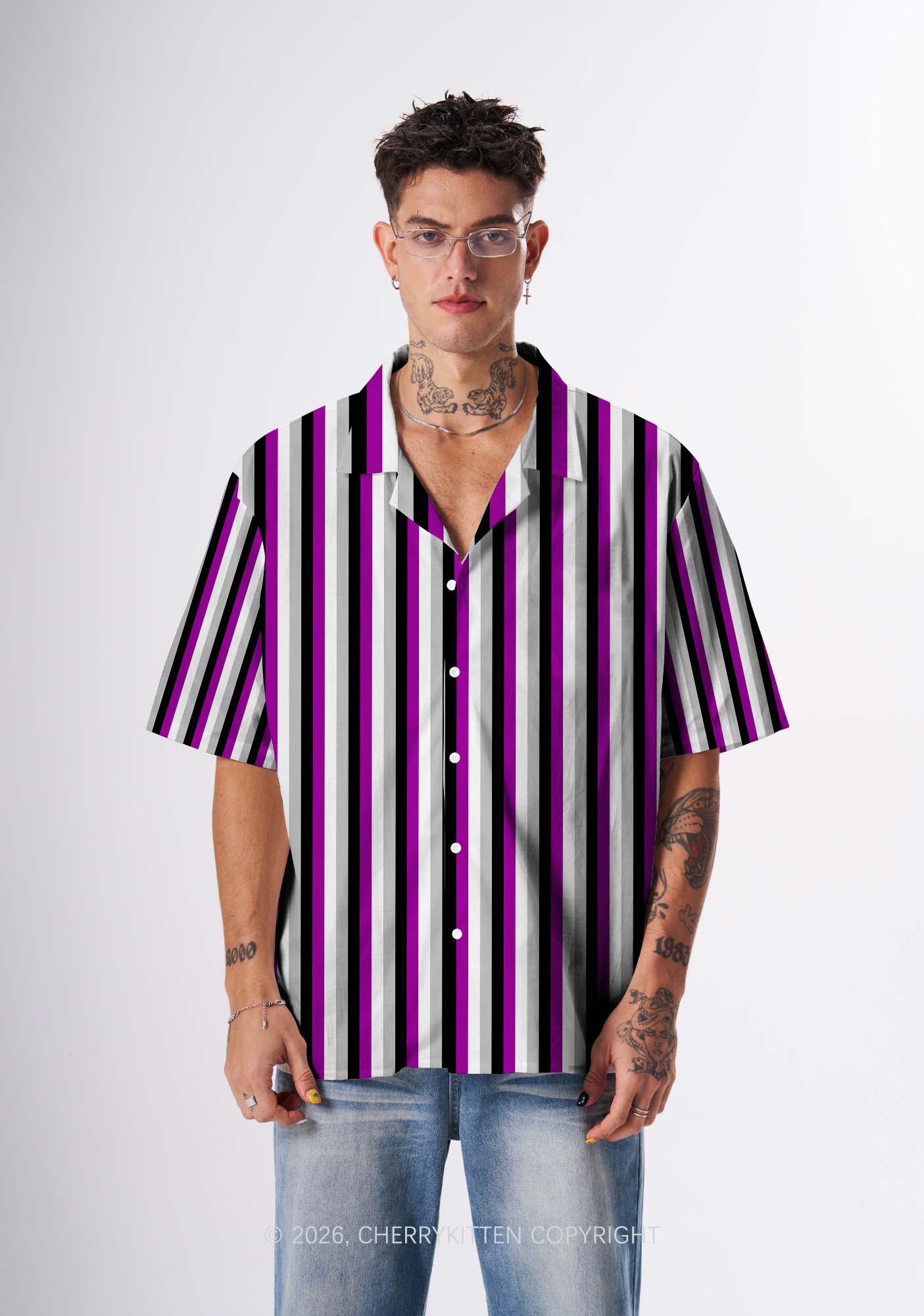 Asexual Flag Pride Y2K Print Hawaiian Shirt Cherrykitten