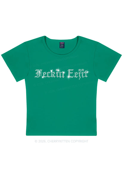 Rhinestone Feckin Eejit St Patricks Y2K Baby Tee Cherrykitten
