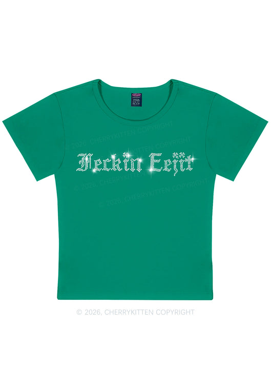 Rhinestone Feckin Eejit St Patricks Y2K Baby Tee Cherrykitten