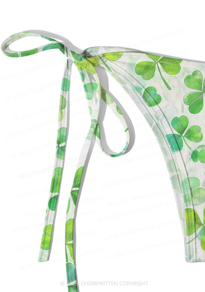 Green Shamrock Y2K Print Bikini Set Cherrykitten