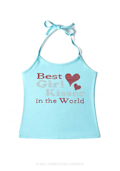 Rhinestone Best Girl Kisser Pride Y2K Halter Neck Cami Cherrykitten